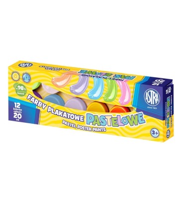 Farby plakatowe PASTELOWE 12 kolorów x 20 ml, Astra