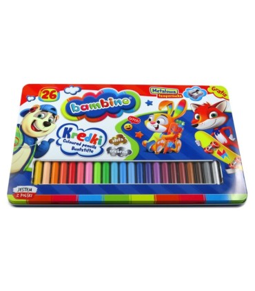 Grube kredki ołówkowe 26 kolorów Bambino + gratis, metalowe opakowanie
