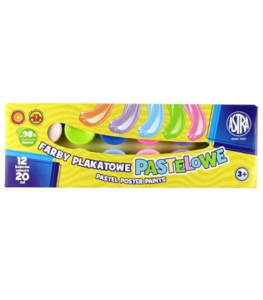 Farby plakatowe PASTELOWE 12 kolorów x 20 ml, Astra