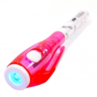 Długopis szpiegowski, niewidzialny z latarką UV, różowa skuwka, Kidea