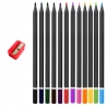 Kredki ołówkowe z czarnego drewna 12 kolorów + temperówka ASTRA