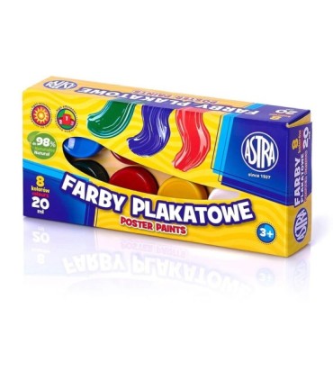 Farby plakatowe PASTELOWE 8 kolorów x 20 ml, Astra