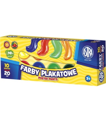 Farby plakatowe PASTELOWE 10 kolorów x 20 ml, Astra