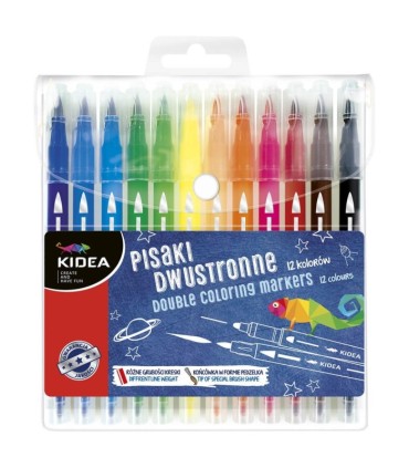 Pisaki dwustronne pędzelkowe KIDEA - 12 kolorów