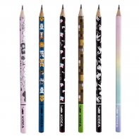 Ołówki grafitowe HB trójkątne z nadrukami KIDEA - 6 sztuk