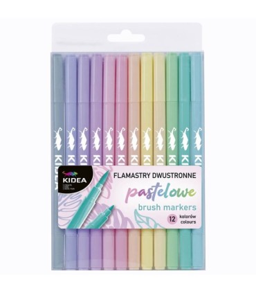 Pisaki dwustronne pastelowe brush KIDEA - 12 kolorów