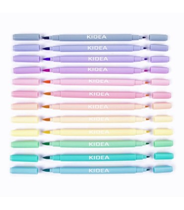 Pisaki dwustronne pastelowe brush KIDEA - 12 kolorów