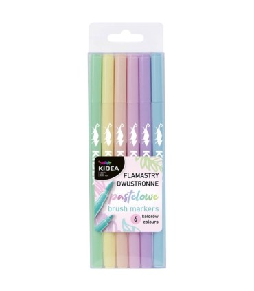 Pisaki dwustronne pastelowe brush KIDEA - 6 kolorów