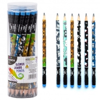 Ołówki grafitowe HB grube trójkątne z gumkami i nadrukami KIDEA - 28 sztuk