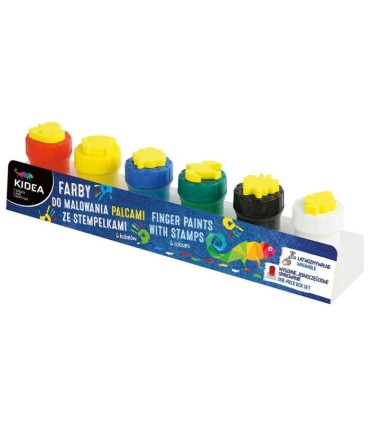 Farby do malowania palcami ze stempelkami i pędzelkiem Kidea - 6 sztuk