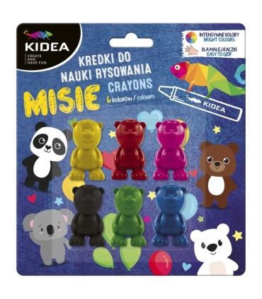 Kredki misie do nauki rysowania 6 kolorów Kidea