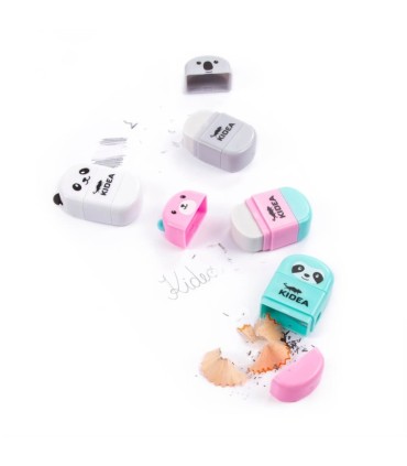 2 w 1 temperówka z pojemnikiem i gumka z zatyczką Kidea miś biały