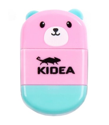 2 w 1 temperówka z pojemnikiem i gumka z zatyczką Kidea miś różowy