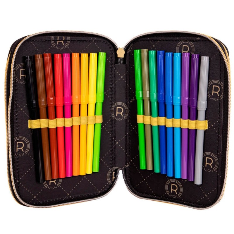 Trzykomorowy piórnik JUMBO z wyposażeniem RAINBOW HIGH