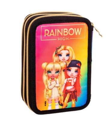 Trzykomorowy piórnik JUMBO z wyposażeniem RAINBOW HIGH GOLDEN STYLE, ASTRA