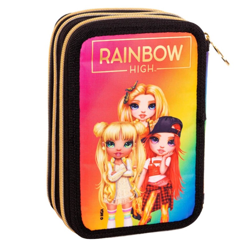Trzykomorowy piórnik JUMBO z wyposażeniem RAINBOW HIGH