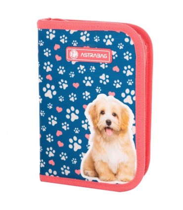 Piórnik pojedynczy dwuklapkowy ASTRABAG CUTE PUPPY, AC1