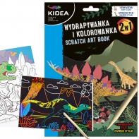 Wydrapywanka + kolorowanka 6 arkuszy + rylec KIDEA dinozaury