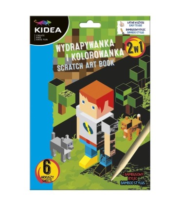 Wydrapywanka + kolorowanka 6 arkuszy + rylec KIDEA dla fana minecrafta