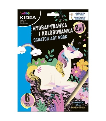 Wydrapywanka + kolorowanka 6 arkuszy + rylec KIDEA jednorożce
