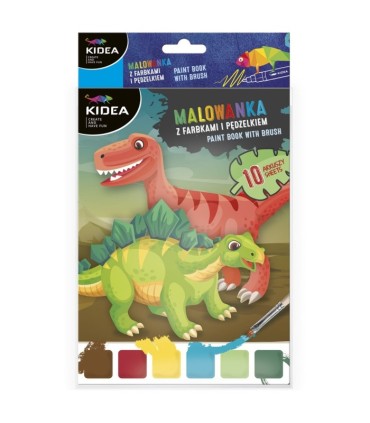 Malowanka z farbkami i pędzelkiem DINOZAURY KIDEA
