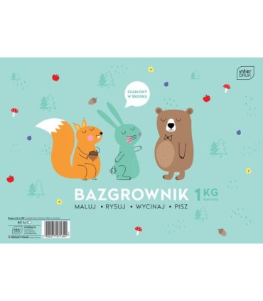 BAZGROWNIK A4 INTERDRUK, 1 KG PAPIERU, 200 KARTEK, SZABLONY, ZWIERZĘTA LAS