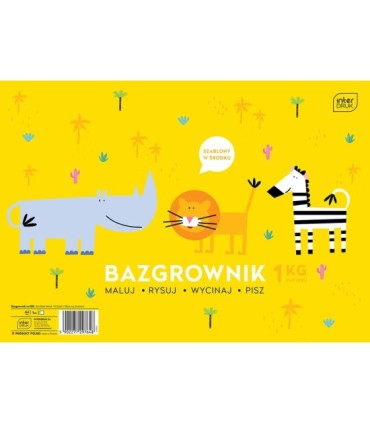 BAZGROWNIK A4 INTERDRUK, 1 KG PAPIERU, 200 KARTEK, SZABLONY, ZWIERZĘTA AFRYKA