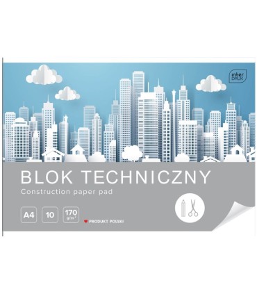Blok techniczny biały A4 INTERDRUK 10 arkuszy 170g