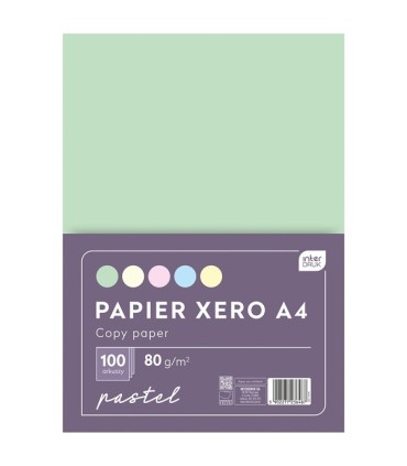 PAPIER KSERO A4 KOLOROWY 100 KARTEK 5 PASTELOWYCH KOLORÓW INTERDRUK