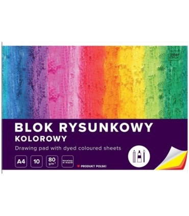 BLOK RYSUNKOWY KOLOROWY, A4, 10 KARTEK, 80g, INTERDRUK