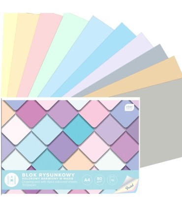 BLOK RYSUNBLOK RYSUNKOWY PASTELOWY 10 KARTEK A4 80g InterdrukKOWY KOLOROWY, A4, 10 KARTEK, 80g, INTERDRUK