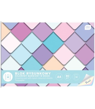 BLOK RYSUNBLOK RYSUNKOWY PASTELOWY 10 KARTEK A4 80g InterdrukKOWY KOLOROWY, A4, 10 KARTEK, 80g, INTERDRUK
