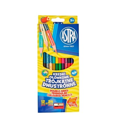 12 kredek ołówkowych trójkątnych dwustronnych Astra + temperówka