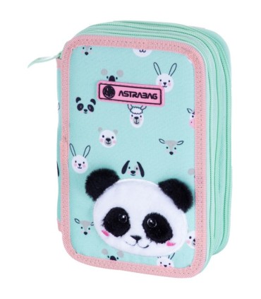 Trzykomorowy piórnik z wyposażeniem ASTRABAG JUMBO TEDDY PANDA
