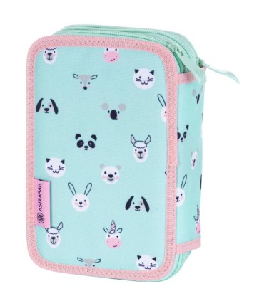 Trzykomorowy piórnik z wyposażeniem ASTRABAG JUMBO TEDDY PANDA