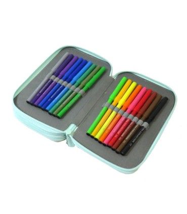 Trzykomorowy piórnik z wyposażeniem ASTRABAG JUMBO TEDDY PANDA