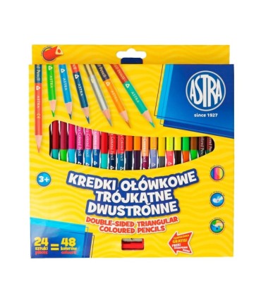 24 kredki ołówkowe trójkątne dwustronne Astra + temperówka