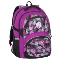 Lekki plecak szkolny Bagmaster w trójkąty i kwadraty, fioletowy
