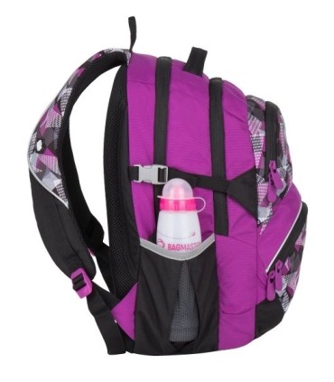 Lekki plecak szkolny Bagmaster w trójkąty i kwadraty, fioletowy