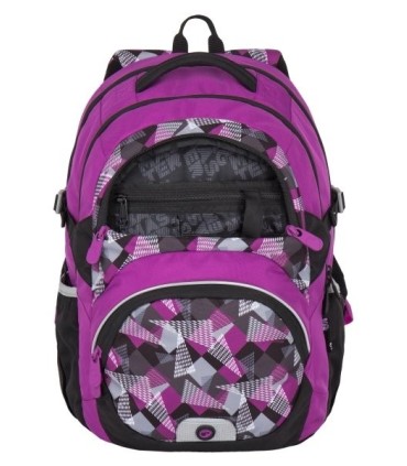 Lekki plecak szkolny Bagmaster w trójkąty i kwadraty, fioletowy