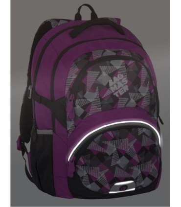 Lekki plecak szkolny Bagmaster w trójkąty i kwadraty, fioletowy