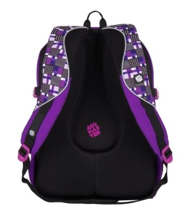 Lekki plecak szkolny Bagmaster w kratkę, fioletowy