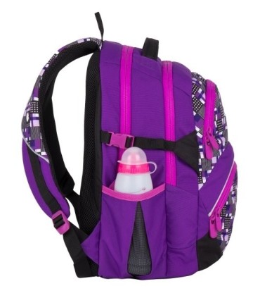 Lekki plecak szkolny Bagmaster w kratkę, fioletowy