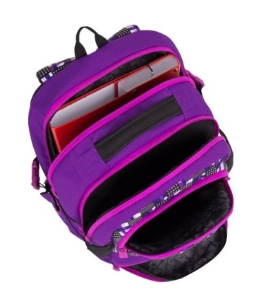 Lekki plecak szkolny Bagmaster w kratkę, fioletowy