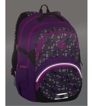 Lekki plecak szkolny Bagmaster w kratkę, fioletowy