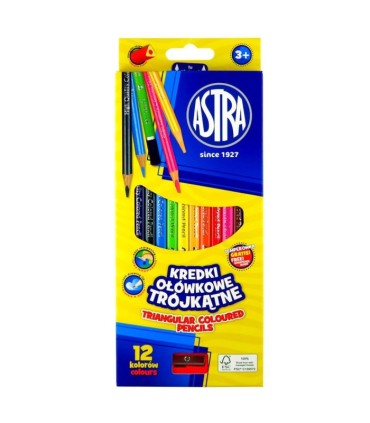 12 kredki ołówkowe trójkątne Astra Vision + temperówka