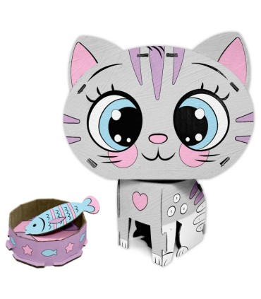 Malowanie po numerach zestaw figurka 3D 18 cm z farbami i pędzelkiem KOTEK KIDEA