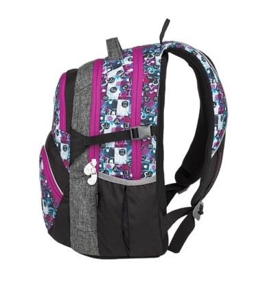 Lekki plecak szkolny Bagmaster we wzorki z różowymi suwakami