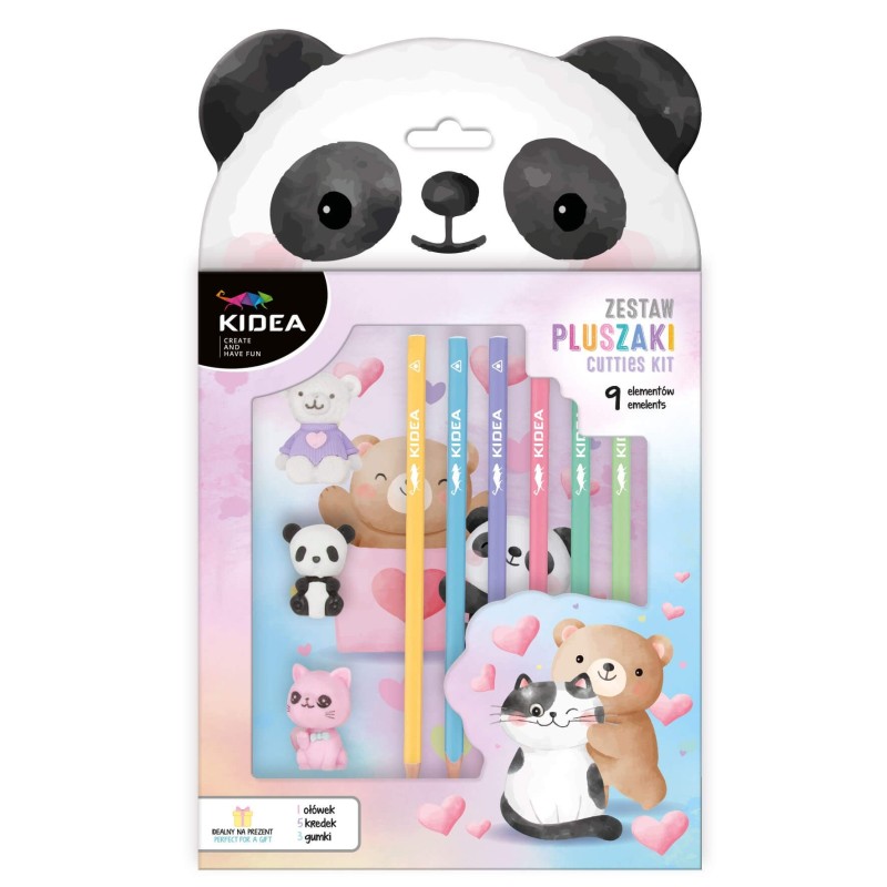 ☆KENTSR☆ Zestaw Pluszaki KIDEA 9 elementów OŁÓWEK KREDKI GUMKI PANDA