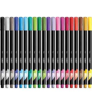 Cienkopisy BIC Intensity Fine z końcówką 0,8 mm z metalową osłonką – różne kolory, plastikowe etui 20 sztuk